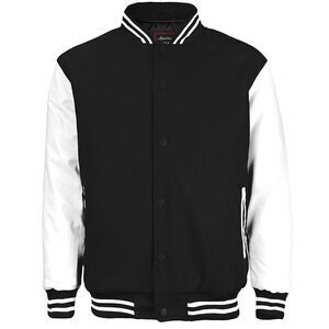 Maximos Men's LMJ Snap Button Front Classic Varsity Jacket Black White